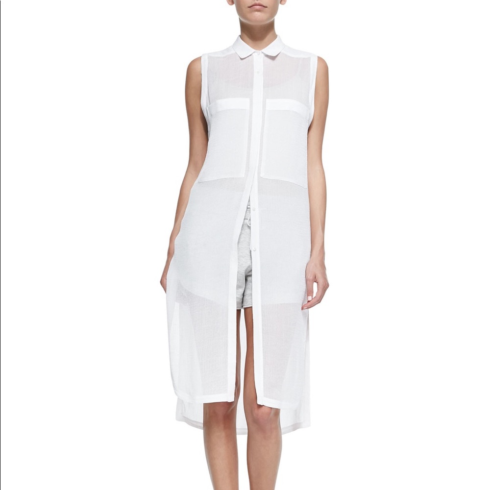 Sleeveless Sheer Voile Long Blouse